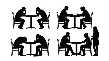 Silhouettes of people in various states of sadness and isolation