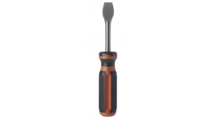 Flathead screwdriver with orange and black handle tool isolated on a transparent background