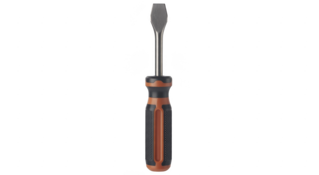 Flathead screwdriver with orange and black handle tool isolated on a transparent background - Powered by Adobe