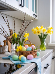 Happy Easter greeting card with spring Easter background