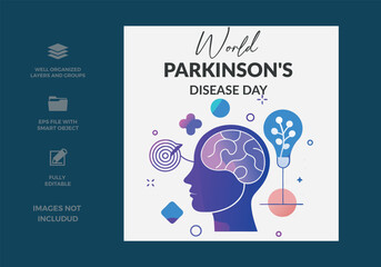World parkinson's disease day awareness concept with brain and lightbulb vector illustration