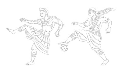 Fototapeta premium Historical Football Game Outline Drawing Vector Illustration