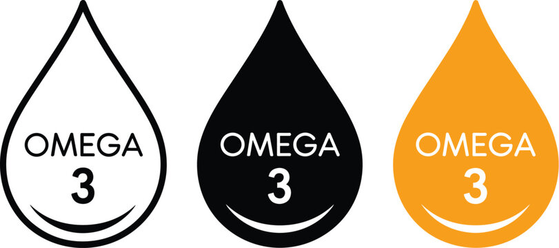 Omega 3 fatty acid supplement drop icons for health benefits in nutrition diet three isolated vector illustrations for medical advertising healthcare wellness products and pharmaceutical marketing pro