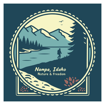 Nampa, Idaho Nature and Freedom Hiking Badge with Mountain Landscape