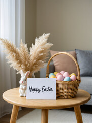 Happy Easter greeting card with spring Easter background