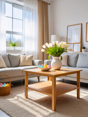 Happy Easter greeting card with spring Easter background