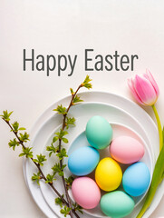 Happy Easter greeting card with spring Easter background