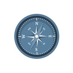 Classic compass flat vector illustration isolated on white background. Travel orientation symbol