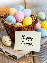 Happy Easter greeting card with spring Easter background