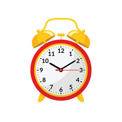 Red and yellow alarm clock flat vector illustration isolated on white background