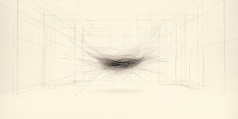 Abstract architectural space with dynamic line structure and central focal point