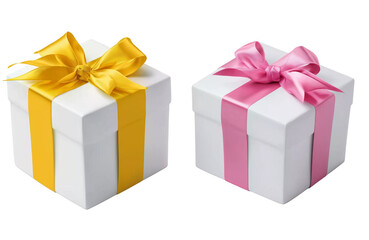 Obraz premium Two White Gift Boxes With Ribbons isolated on a transparent background