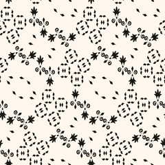 Simple minimalist geometric seamless pattern. Abstract monochrome minimal background with small floral shapes. Subtle repeat design for decor, print.