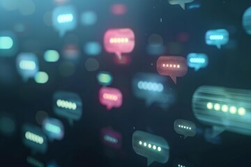 Multiple speech bubbles floating, representing online communication, social media, and global connectivity