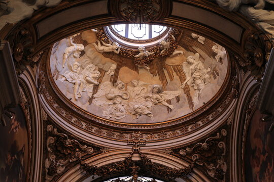 Saint Louis Chapel Dome with Lantern and Stucco Decoration at the San Luigi dei Francesi Church in Rome, Italy