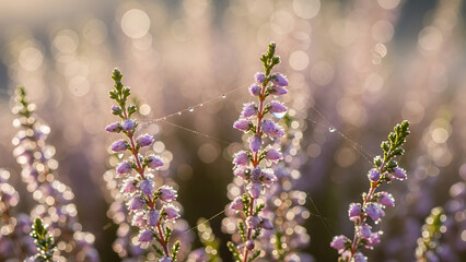 Vibrant purple lavender flowers bloom in a sunny spring garden, featuring a macro closeup of wild violet flora and herbal blossoms in the morning light