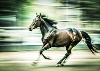 Powerful Running Horse with Motion Blur Speed and Energy