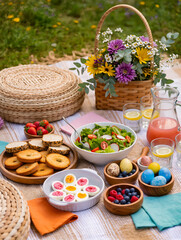 Happy Easter greeting card with spring Easter background