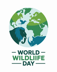 Fototapeta premium Globe with Elephant and Bird Silhouettes for Wildlife Day