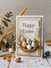 Happy Easter greeting card with spring Easter background