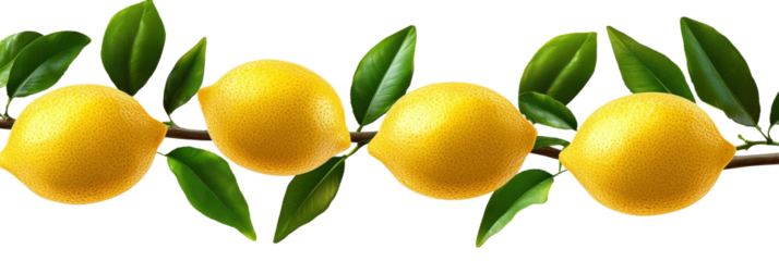 Fresh Lemons on a Branch with Green Leaves