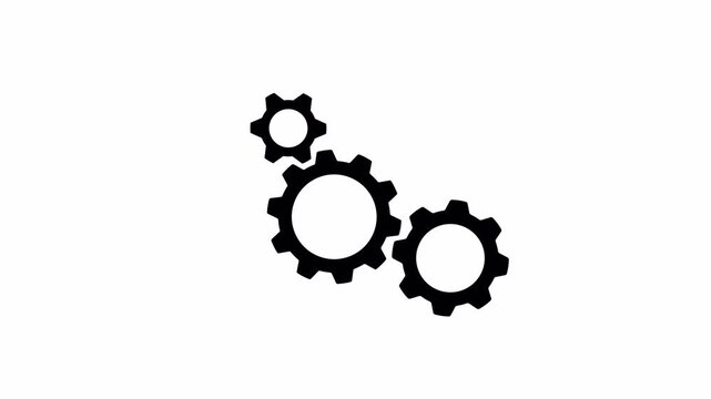 White Spinning Gears Icon Concept Animation, Digital Configuration Settings Symbol Motion Graphic Loop 4k video animation seamless loop
