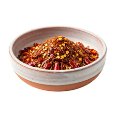 Hot Chili Pepper Flakes in Bowl on Transparent Background
