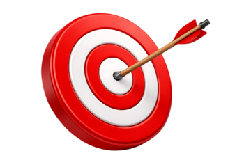 A red and white target with an arrow hitting the center on transparent background high quality professional detailed modern elegant stylish