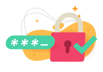Fototapeta premium Password strong security lock icon vector modern graphic illustration, login cyber safety privacy guard padlock and verification identity code tech, online digital internet authentication protection