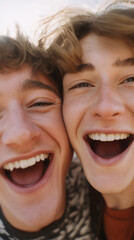  couple laughing, bright daylight, urban lifestyle fashion feel