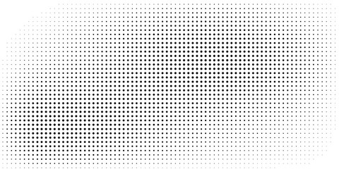 Halftone dotted gradient. Screen tone bg. Black pixel speckle wave background. Retro noise effect comic pattern. Retro grain dust overlay. Dot grid print banner. Grungy faded dirt dust vintage design © mas