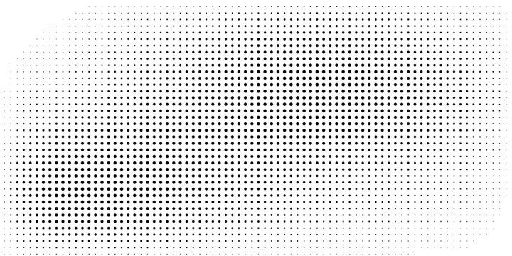 Halftone dotted gradient. Screen tone bg. Black pixel speckle wave background. Retro noise effect comic pattern. Retro grain dust overlay. Dot grid print banner. Grungy faded dirt dust vintage design