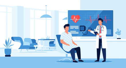 Fototapeta premium Doctor Explaining Heart Health to Patient in Modern Clinic.