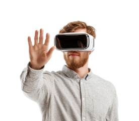 Exploring virtual reality experiences tech hub of user modern engaging perspective, isolated on transparent background, png