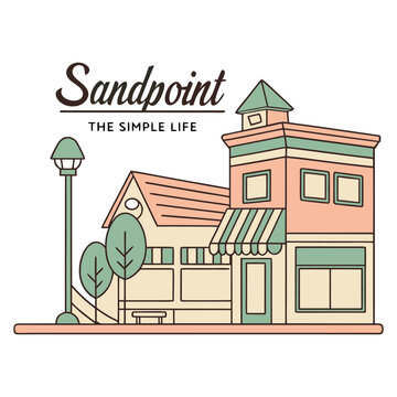 Sandpoint The Simple Life Colorful Downtown Buildings Illustration