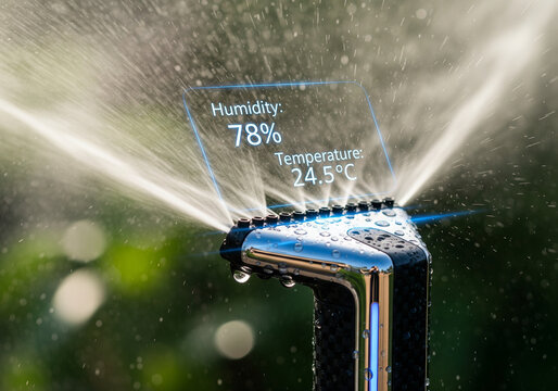 Smart irrigation system with humidity and temperature display - Powered by Adobe