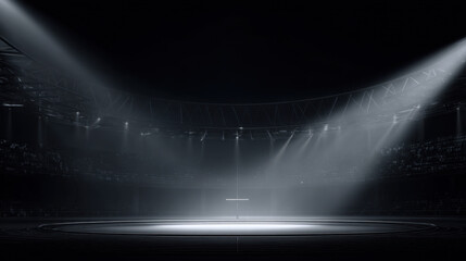 Obraz premium Spotlight stadium arena night light beam empty stage dramatic atmosphere circle track sport event anticipation