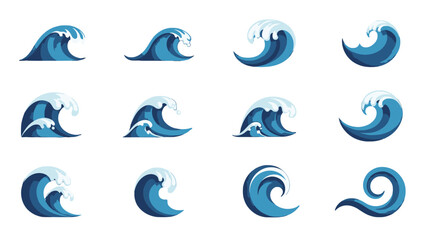 Collection of stylized ocean wave illustrations in various forms.