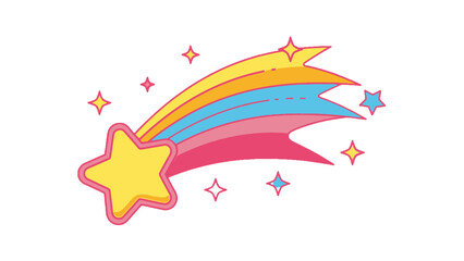 Obraz premium Colorful cartoon star with rainbow tail and sparkles.
