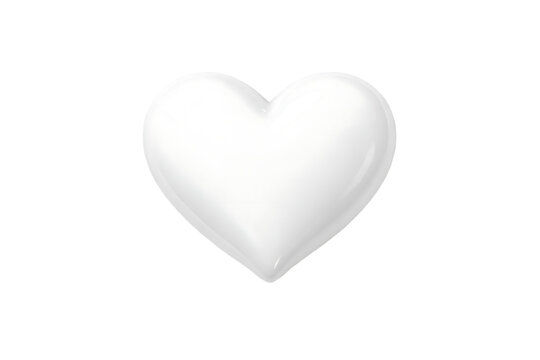 A pristine glossy white heart shape is prominently displayed showcasing its smooth curves and elegant form on transparent background high quality