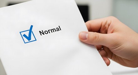 Hand Holding Medical Test Report with Normal Result and Blue Checkmark