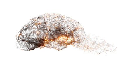 Abstract digital human brain formed by glowing neural network connections artificial intelligence data visualization technology artwork isolated on white background