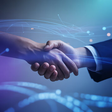 Business handshake with digital network connection