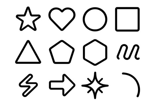 Neon Outline Icons. Neon shapes collection. Line outline icon set of neon shapes collection: star, heart,
