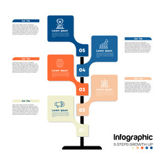 Vector business growth infographic for presentation templates, PowerPoint, posters, and company profiles. Infographic with 5 processes, steps, and options. Vector editable illustration.