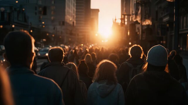 Sunset lighting casts shadows as groups navigate tight alleyway scenes