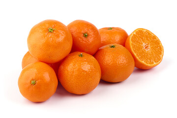 Fresh tangerines, isolated on white background