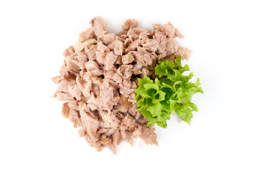 Chunk Tuna with Lettuce, isolated on white background