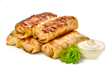 Cabbage Rolls with Sour Cream, isolated on white background