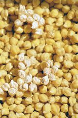 Close-up of soaked legumes in water as part of home cooking process. Represents self sufficient kitchen habits, plant protein preparation, sustainable food choices, and everyday food resilience.